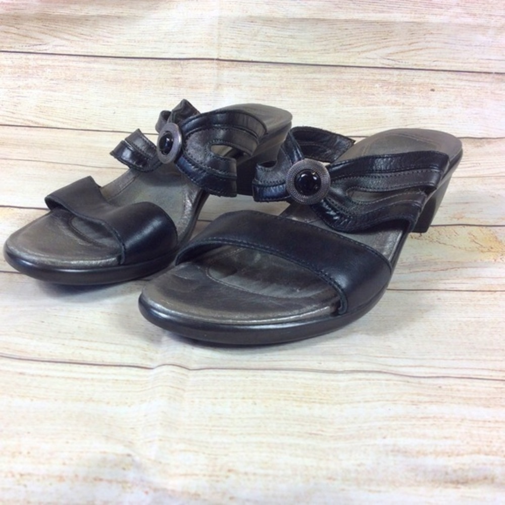 NAOT black heeled leather sandal. Size 39. Size 8.5 9